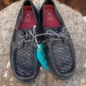 NWOT - Twisted X Women's Black Scale Boat Shoe Driving Mocs women's